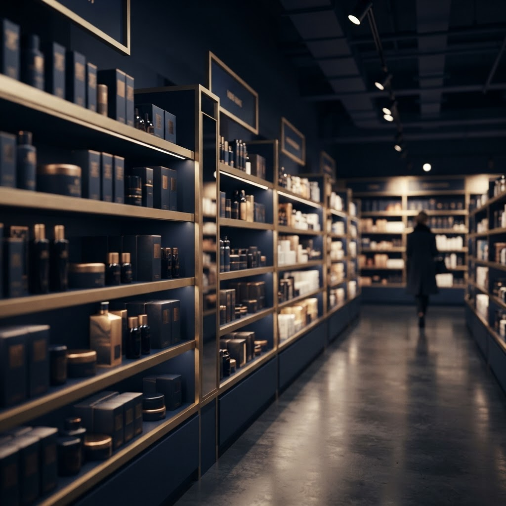 Modern retail aisle lined with fast-moving consumer goods